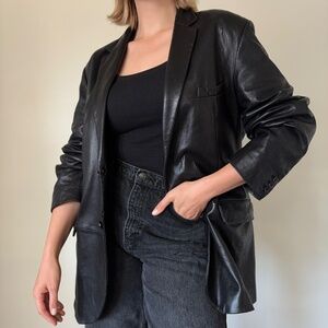 Lambskin leather oversized blazer